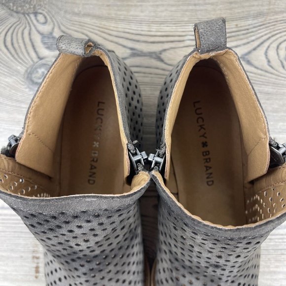 LUCKY BRAND Women's Basel Perforated Dark Stone Leather Ankle Booties Size 6.5M - Picture 4 of 9
